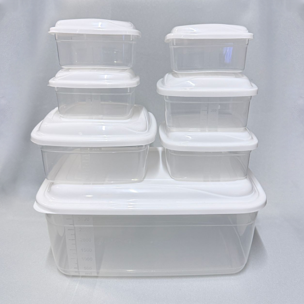 Kit de 7 organizadores plásticos rectangulares Giplás línea Pop con empaque original, aptos para freezer y microondas.