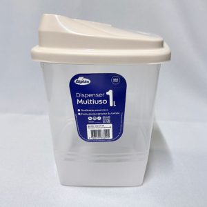 Vertedor multiuso plástico transparente de 1 litro con tapa verde lima y pico dosificador cerrado, vista en perspectiva.