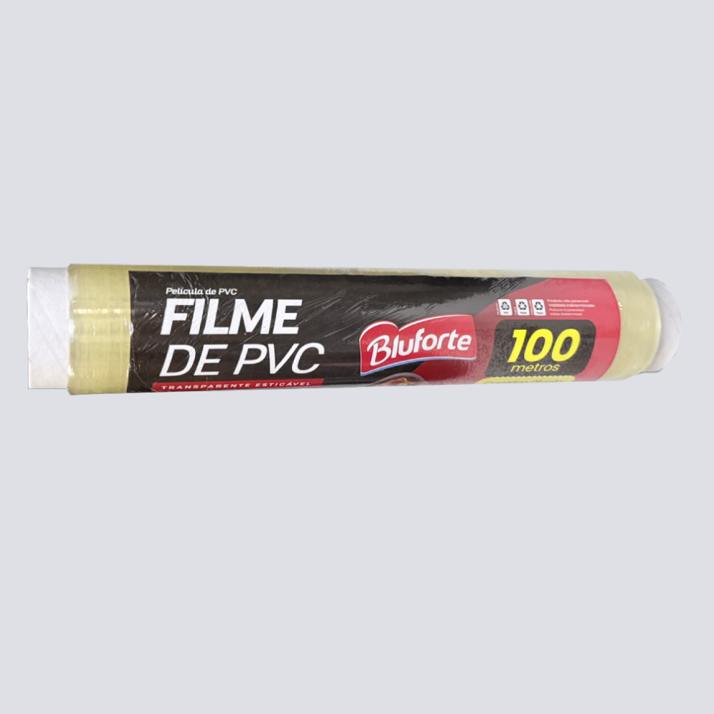 Rollo de Film PVC Bluforte 28 cm x 100 m transparente y estirable para conservar alimentos, caja por 12 unidades