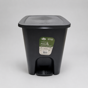 Papelera plástica negra con pedal de 8 litros, ideal para baño, cocina, oficina y hogar, presentación bulto por 12 unidades